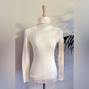GAP 100% Cotton Ribbed Turtleneck Sweater | XS | White Cream